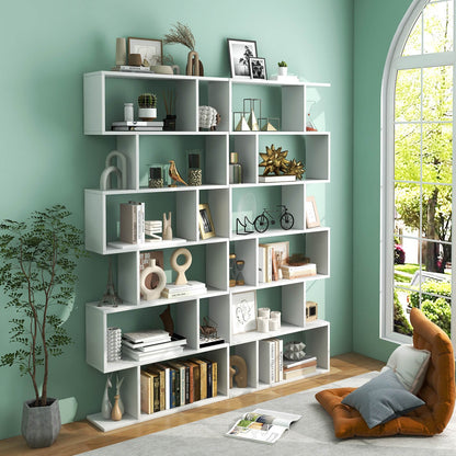 6 Tier S-Shaped Bookshelf Storage Display Bookcase Decor Z-Shelf-Black