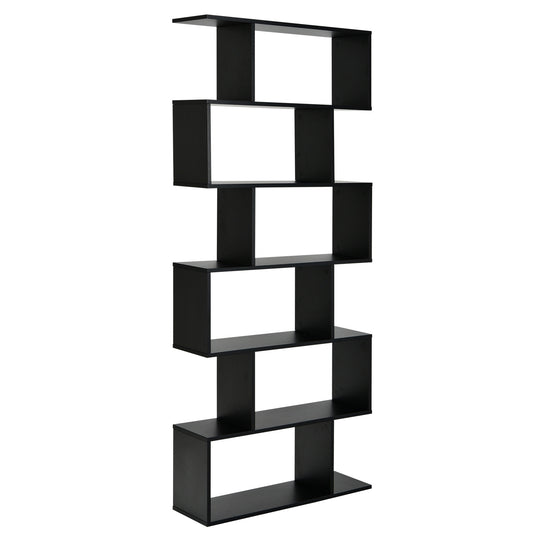 6 Tier S-Shaped Bookshelf Storage Display Bookcase Decor Z-Shelf-Black