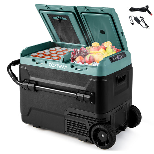 Dual Zone 12V Car Refrigerator for Vehicles Camping Travel Truck RV Boat Outdoor and Home Use-Green