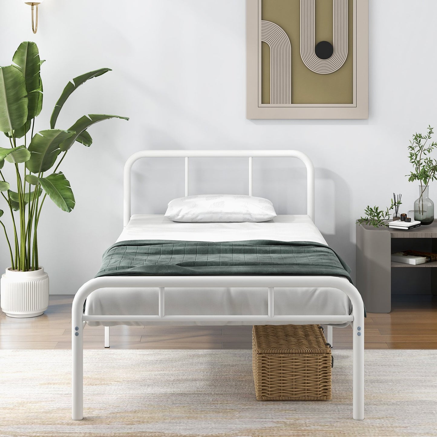 Modern Metal Platform Bed with Headboard and Footboard-Black