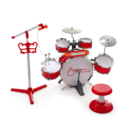 Kids Jazz Drum Keyboard Set with Stool and Microphone Stand-Blue