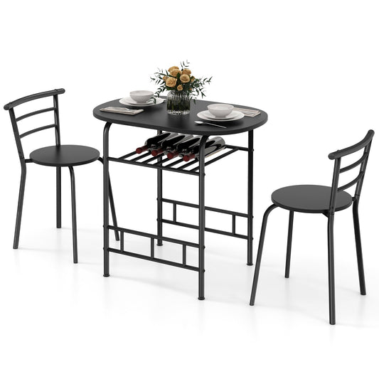 Home Kitchen 3 pcs Bistro Pub Dining Table 2 Chairs Set-Black