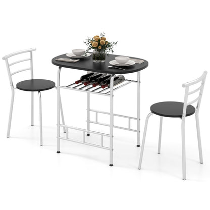 Home Kitchen 3 pcs Bistro Pub Dining Table 2 Chairs Set-Black