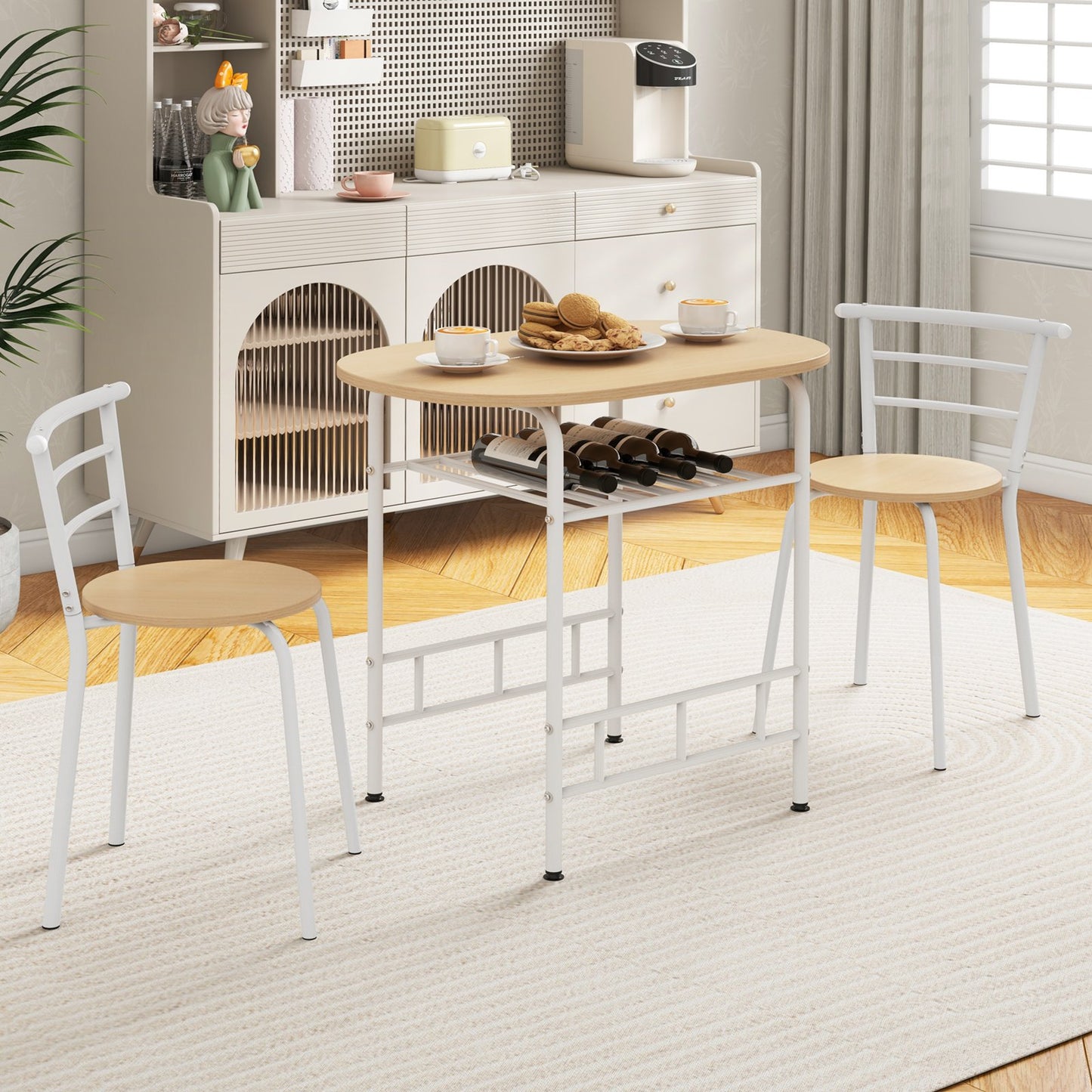 Home Kitchen 3 pcs Bistro Pub Dining Table 2 Chairs Set-Black