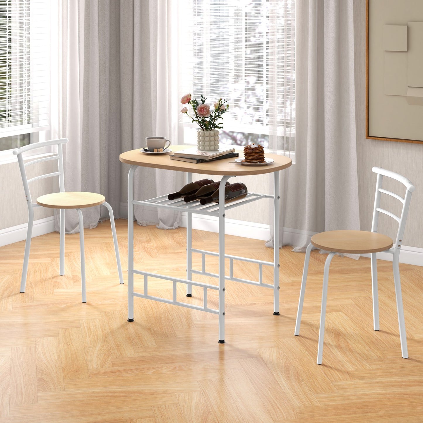 Home Kitchen 3 pcs Bistro Pub Dining Table 2 Chairs Set-Black