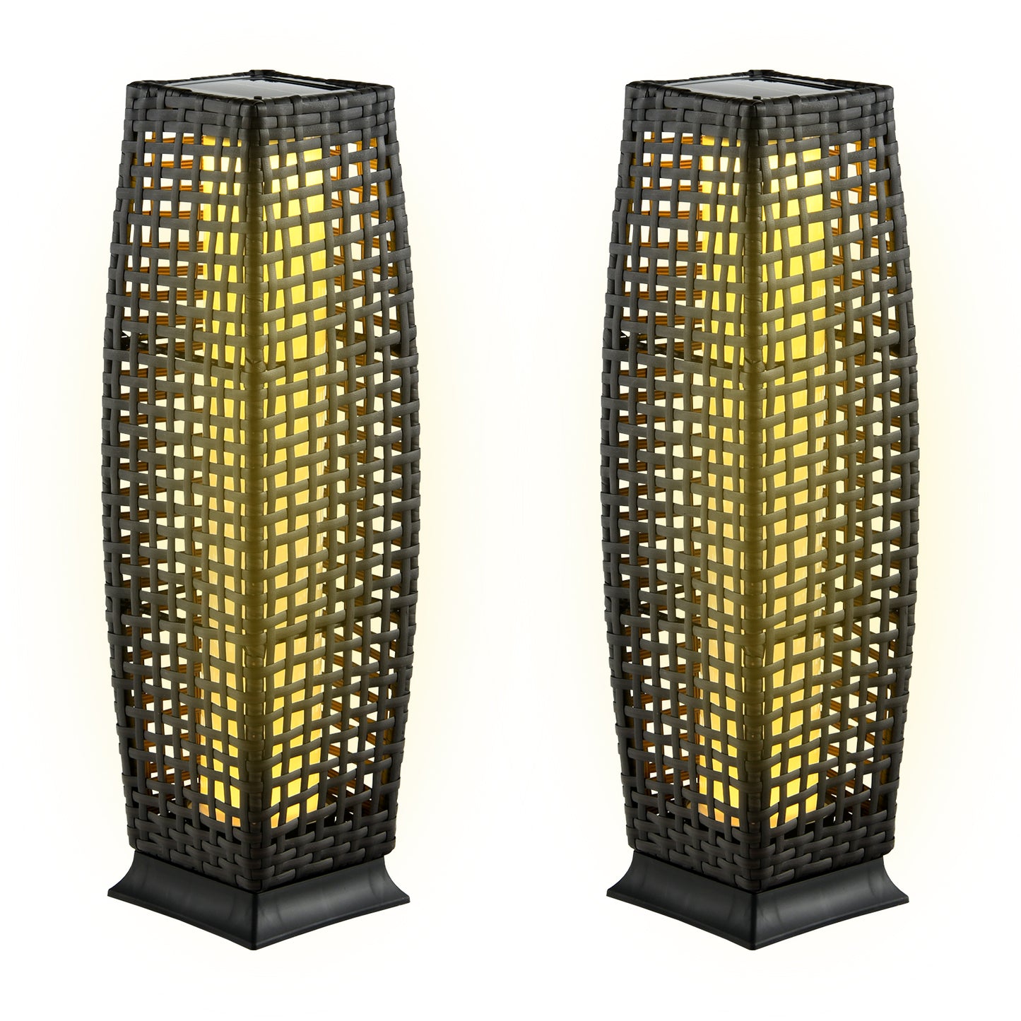 2 Pieces Solar-Powered Square Wicker Floor Lamps with Auto LED Light-Black