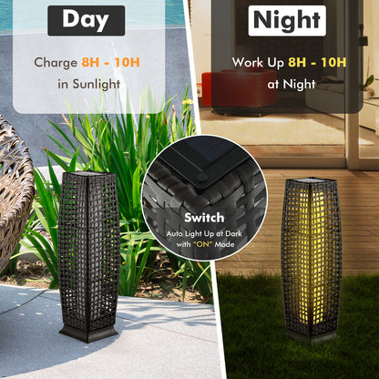 2 Pieces Solar-Powered Square Wicker Floor Lamps with Auto LED Light-Black