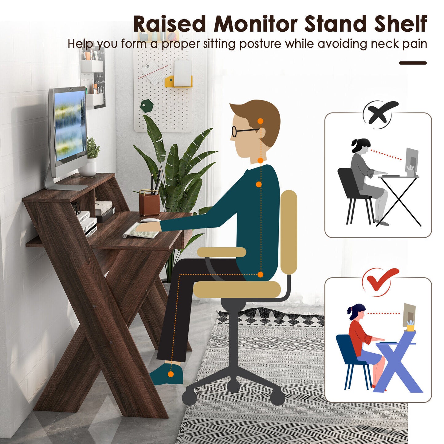 Small Computer Desk with Storage Drawer-Black