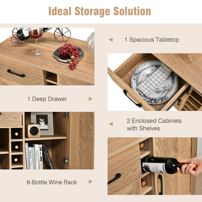2-Door Buffet Sideboard with 6-Bottle Wine Rack Drawer