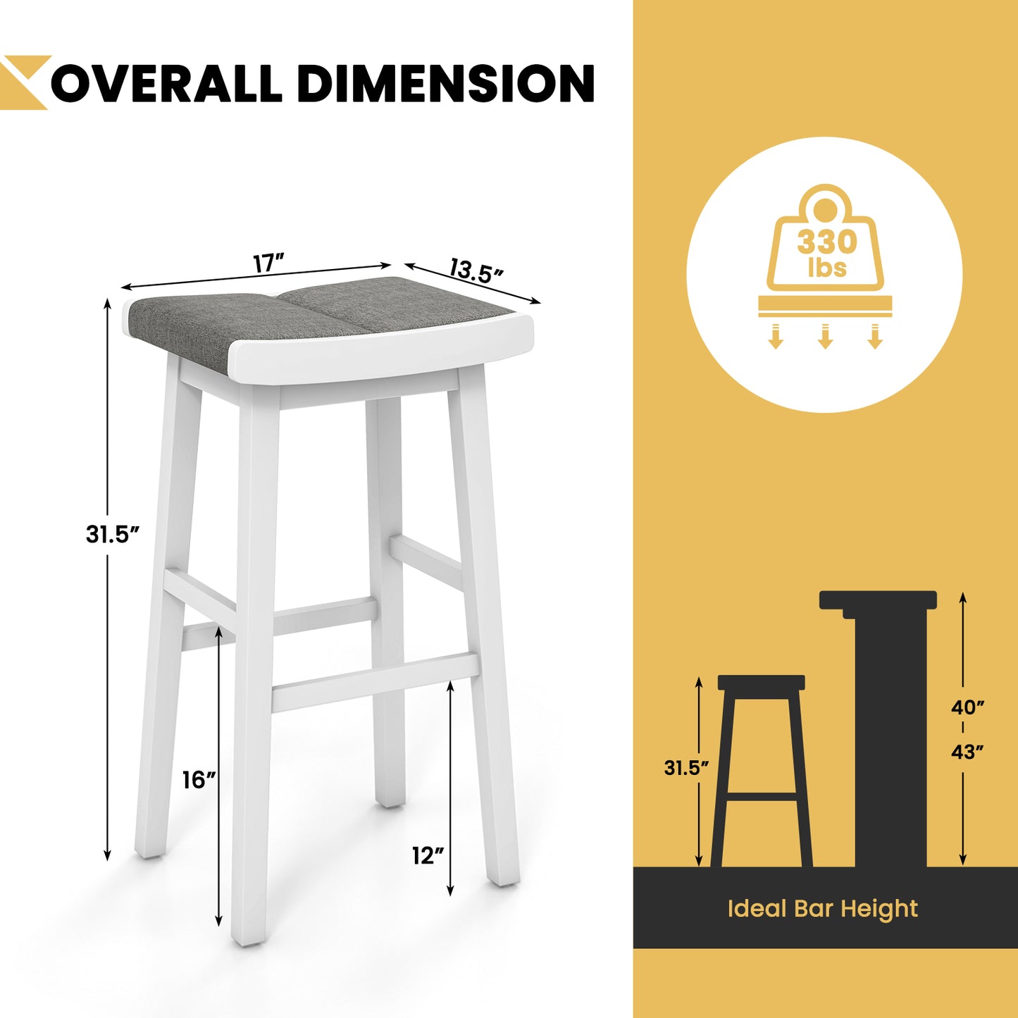 2 Pieces 26/31.5 Inch Upholstered Saddle Barstools with Padded Cushions-31.5 inches