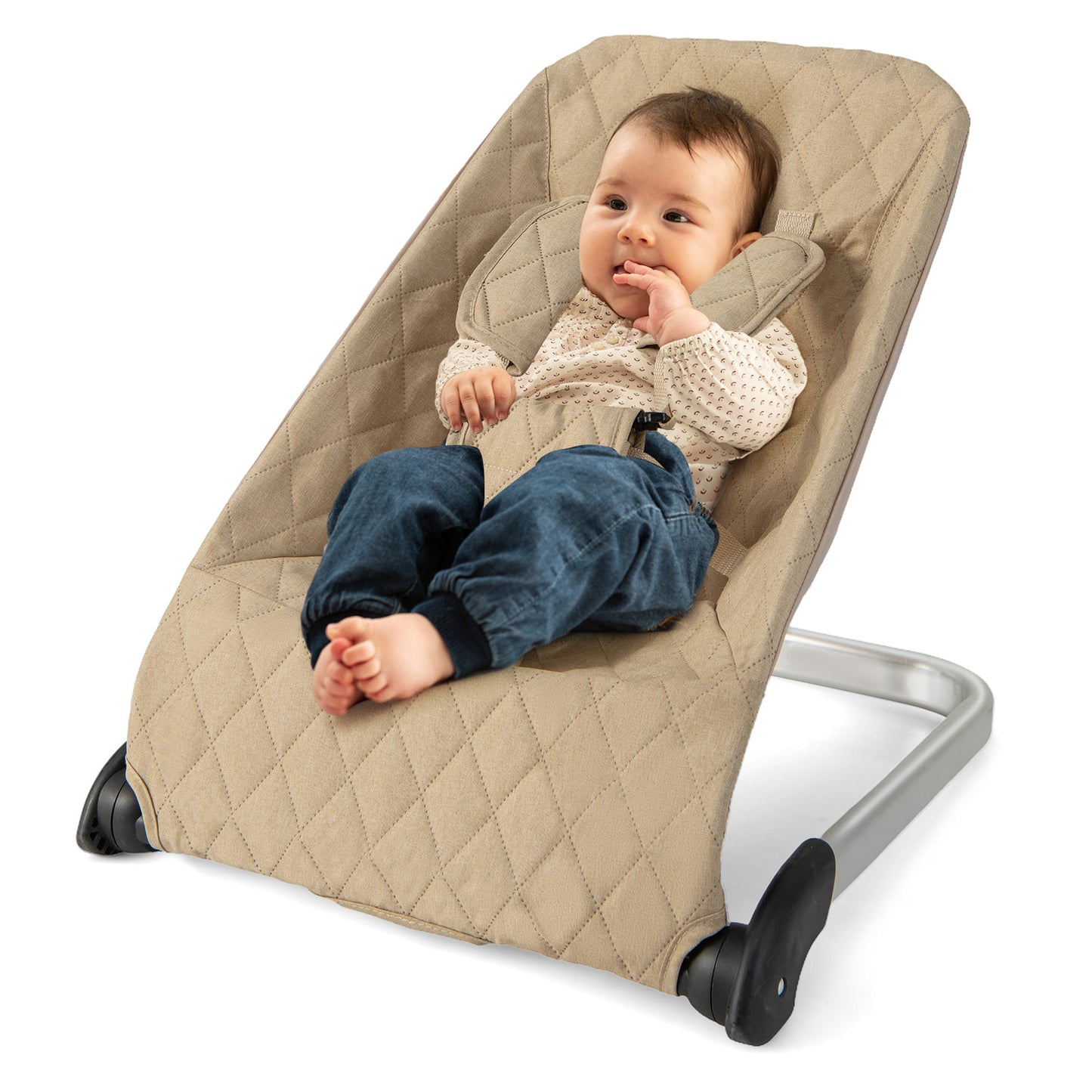 Baby Bouncer Seat with Aluminum and Metal Frame-Beige