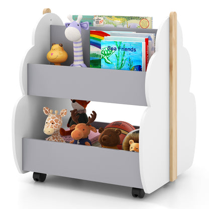 Kids Wooden Bookshelf with Universal Wheels-Gray
