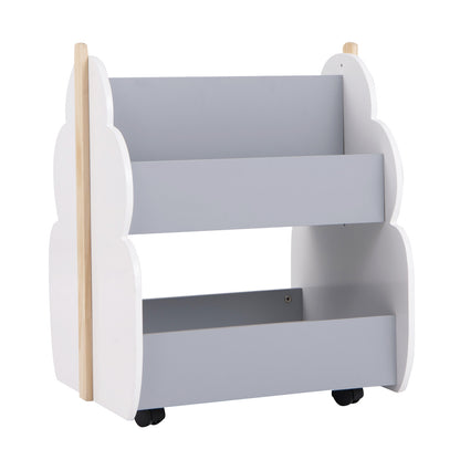 Kids Wooden Bookshelf with Universal Wheels-Gray