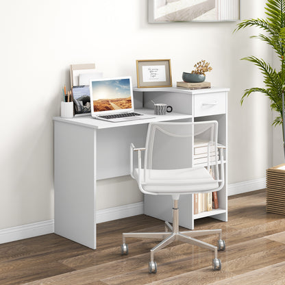 Computer Desk Modern Laptop PC Desk with Adjustable Shelf and Cable Hole-White