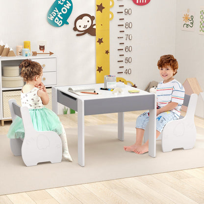 4-in-1 Wooden Activity Kids Table and Chairs with Storage and Detachable Blackboard-Gray