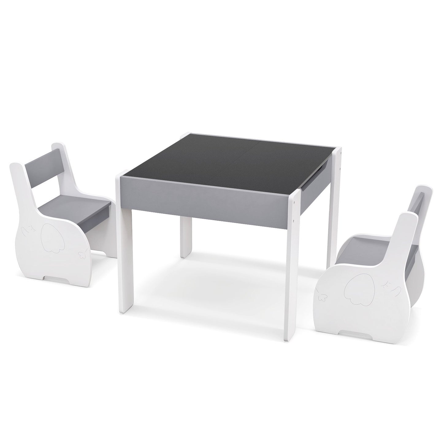 4-in-1 Wooden Activity Kids Table and Chairs with Storage and Detachable Blackboard-Gray