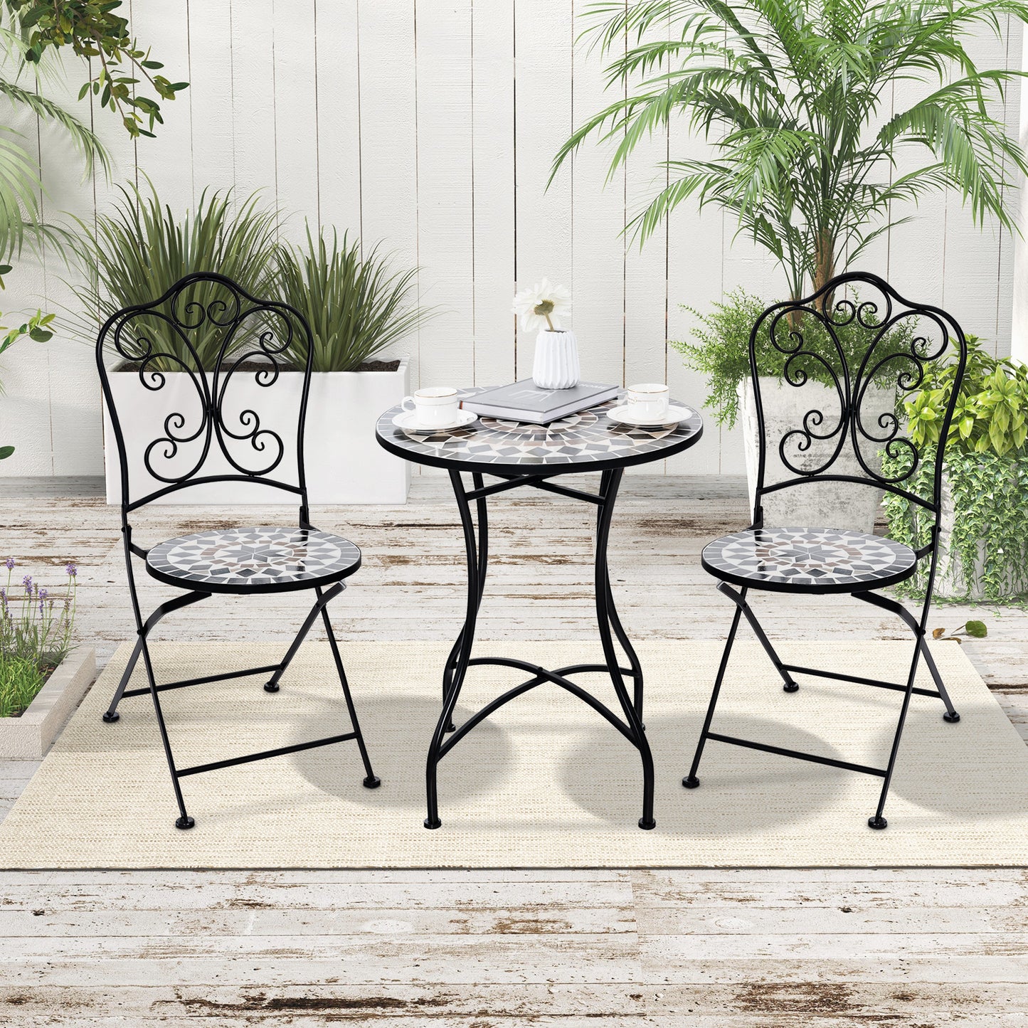 Set of 2 Mosaic Chairs for Patio Metal Folding Chairs-C