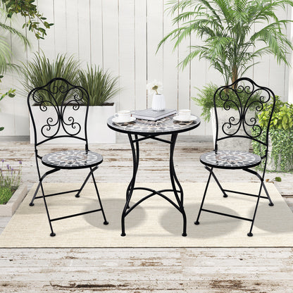 Set of 2 Mosaic Chairs for Patio Metal Folding Chairs-C