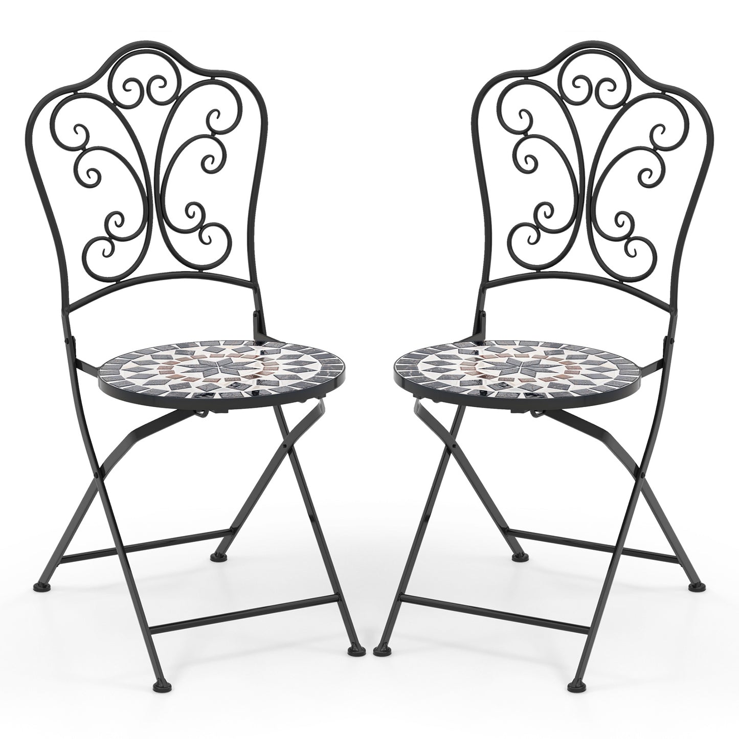 Set of 2 Mosaic Chairs for Patio Metal Folding Chairs-C