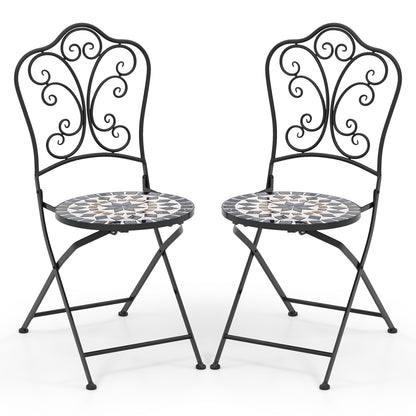 Set of 2 Mosaic Chairs for Patio Metal Folding Chairs-C