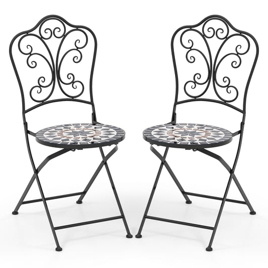 Set of 2 Mosaic Chairs for Patio Metal Folding Chairs-C