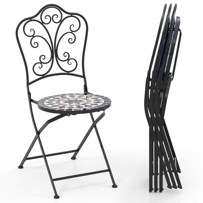 Set of 2 Mosaic Chairs for Patio Metal Folding Chairs-C
