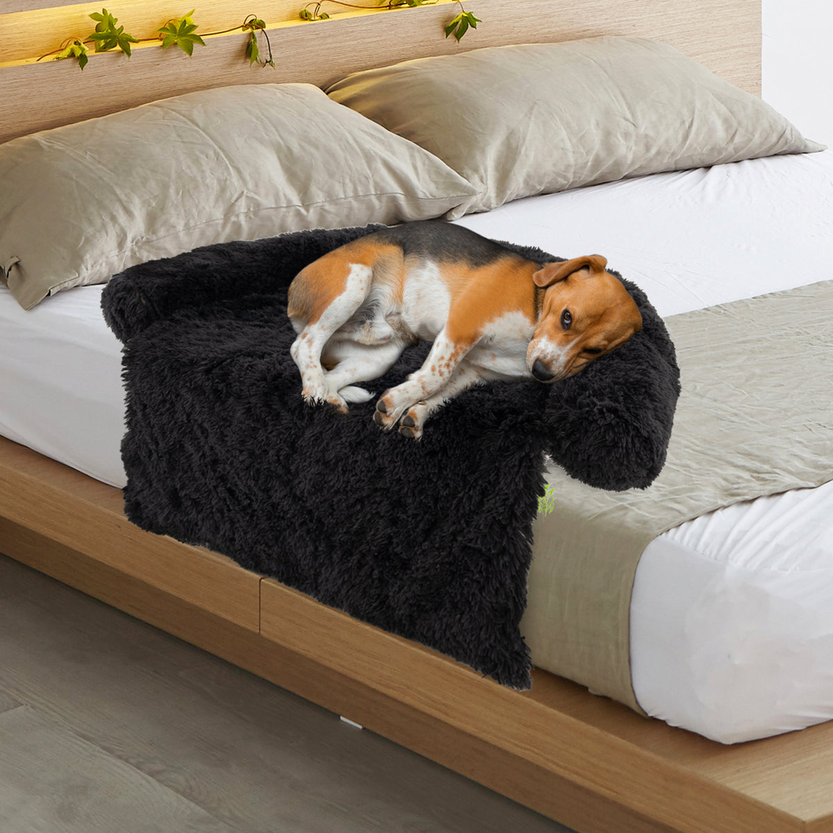 Soft plush dog couch bed with anti-slip bottom by Direct by Wilsons Home Store, perfect for calming pets and providing comfort.