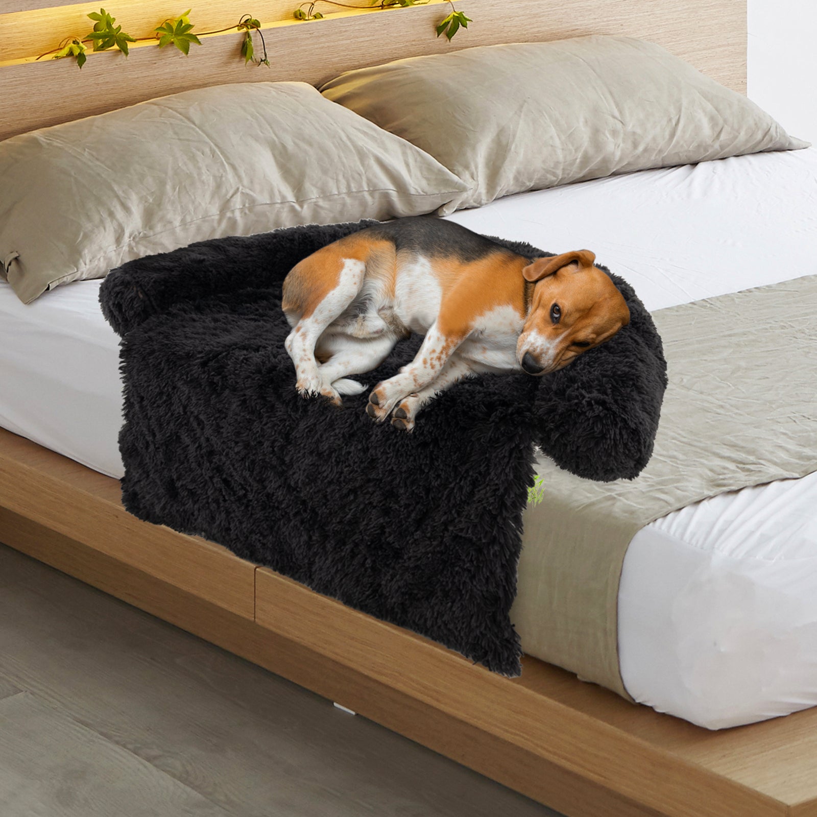 Soft plush dog couch bed with anti-slip bottom by Direct by Wilsons Home Store, perfect for calming pets and providing comfort.