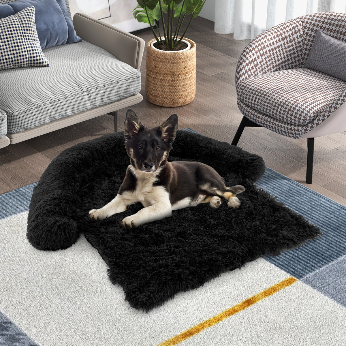 Soft plush dog couch bed with anti-slip bottom, ideal for small pets, from Wilsons Home Store.