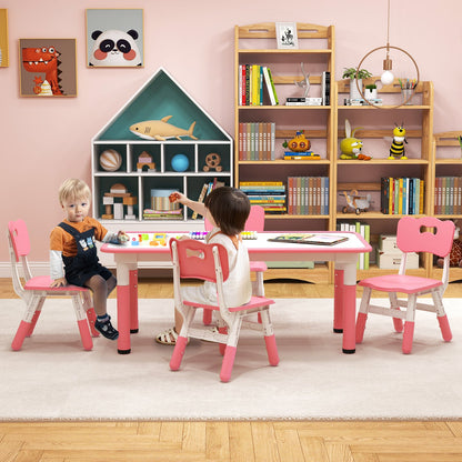 Kids Table and Chairs Set for 4 with Graffiti Desktop-Green