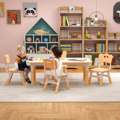 Kids Table and Chairs Set for 4 with Graffiti Desktop-Green