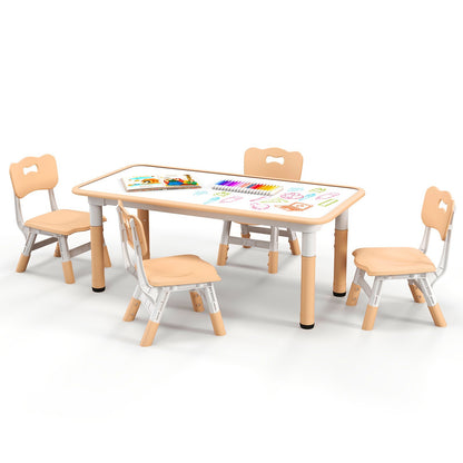 Kids Table and Chairs Set for 4 with Graffiti Desktop-Green