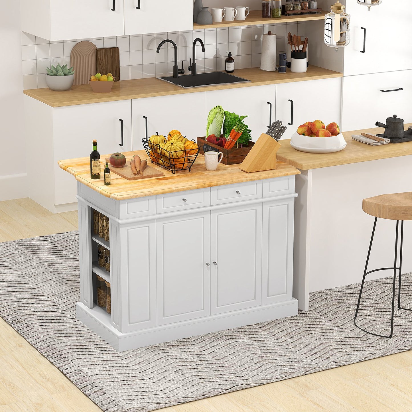 Kitchen Island with Storage and 3-Level Adjustable Shelves-Black