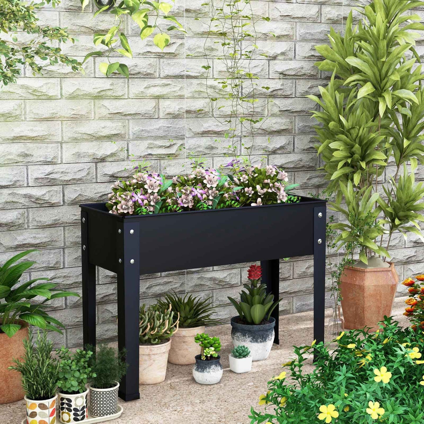 Metal Raised Garden Bed with Legs and Drainage Hole for Vegetable Flower-40 x 11 x 31.5 inches