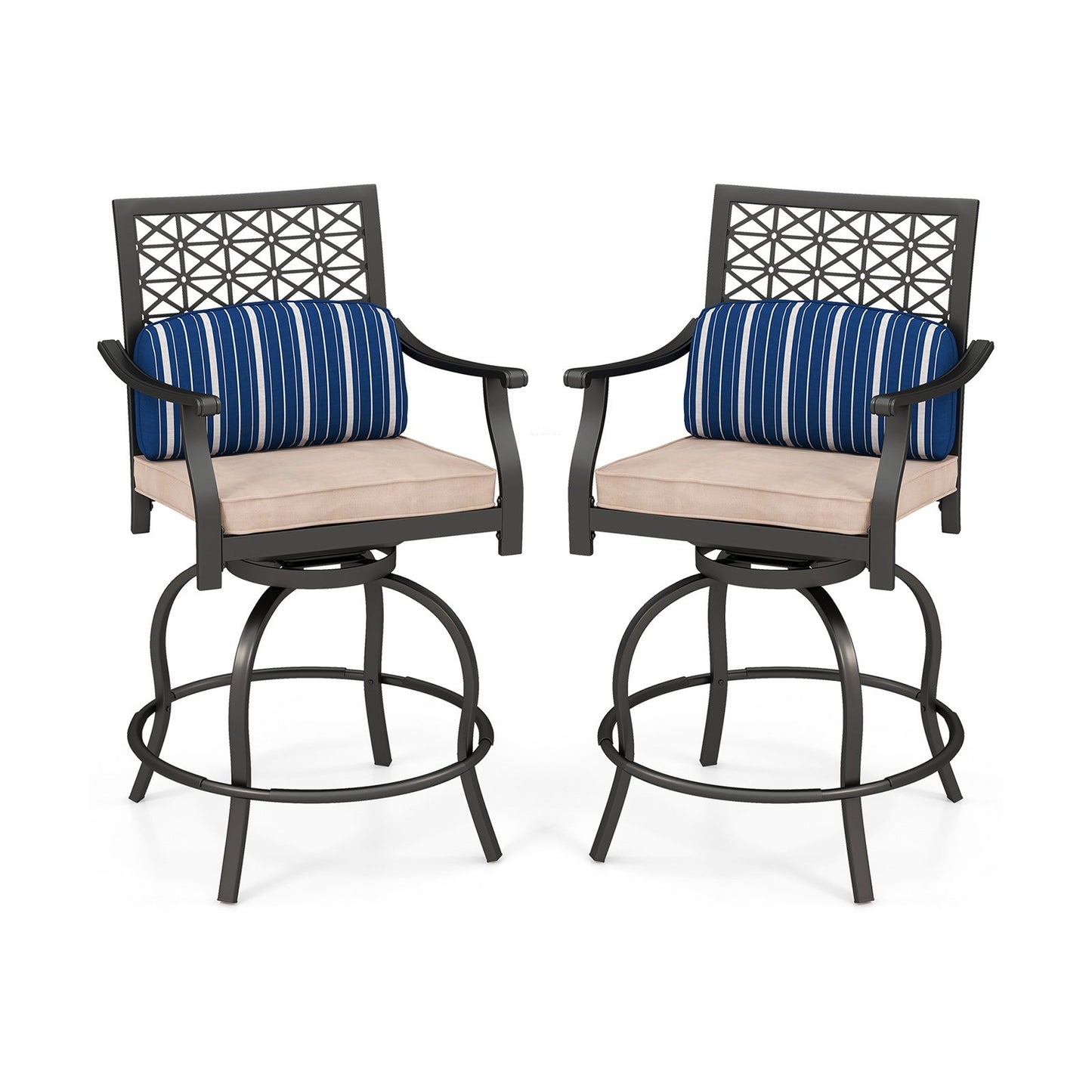 Set of 2 Outdoor Bar Height Chair with Soft Cushions