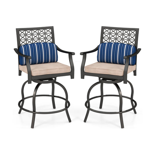 Set of 2 Outdoor Bar Height Chair with Soft Cushions