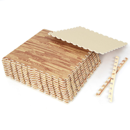 12 Tiles Wood Grain Foam Floor Mats with Borders