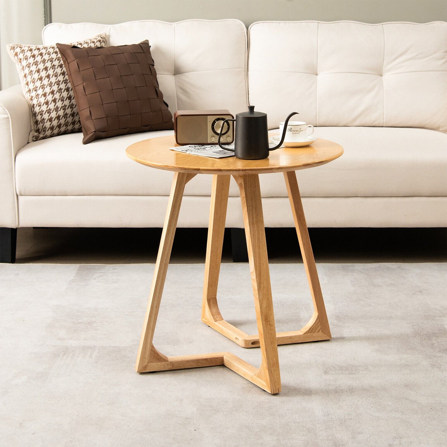 24 Inch Round End Table with Adjustable Foot Pads-Brown