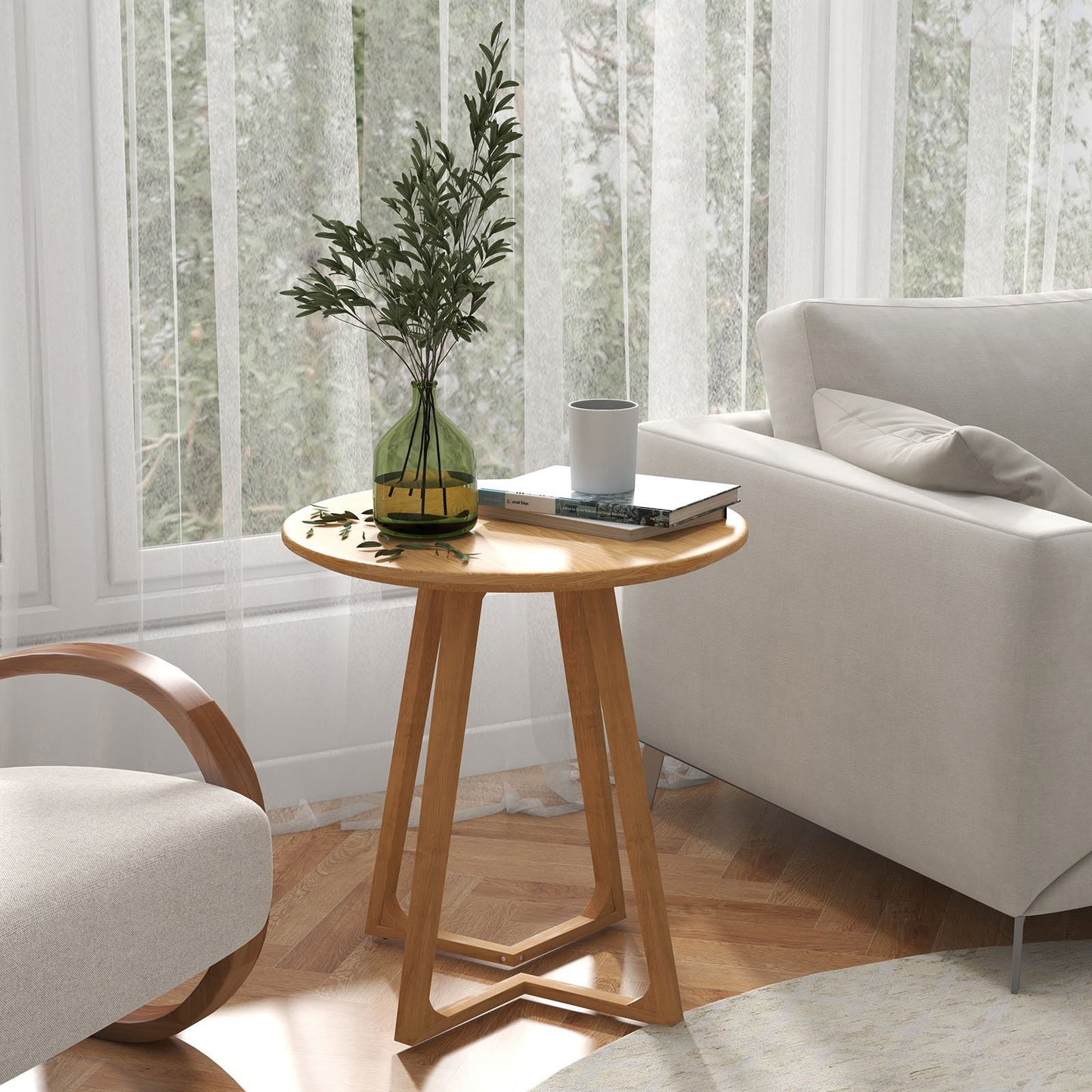 24 Inch Round End Table with Adjustable Foot Pads-Brown
