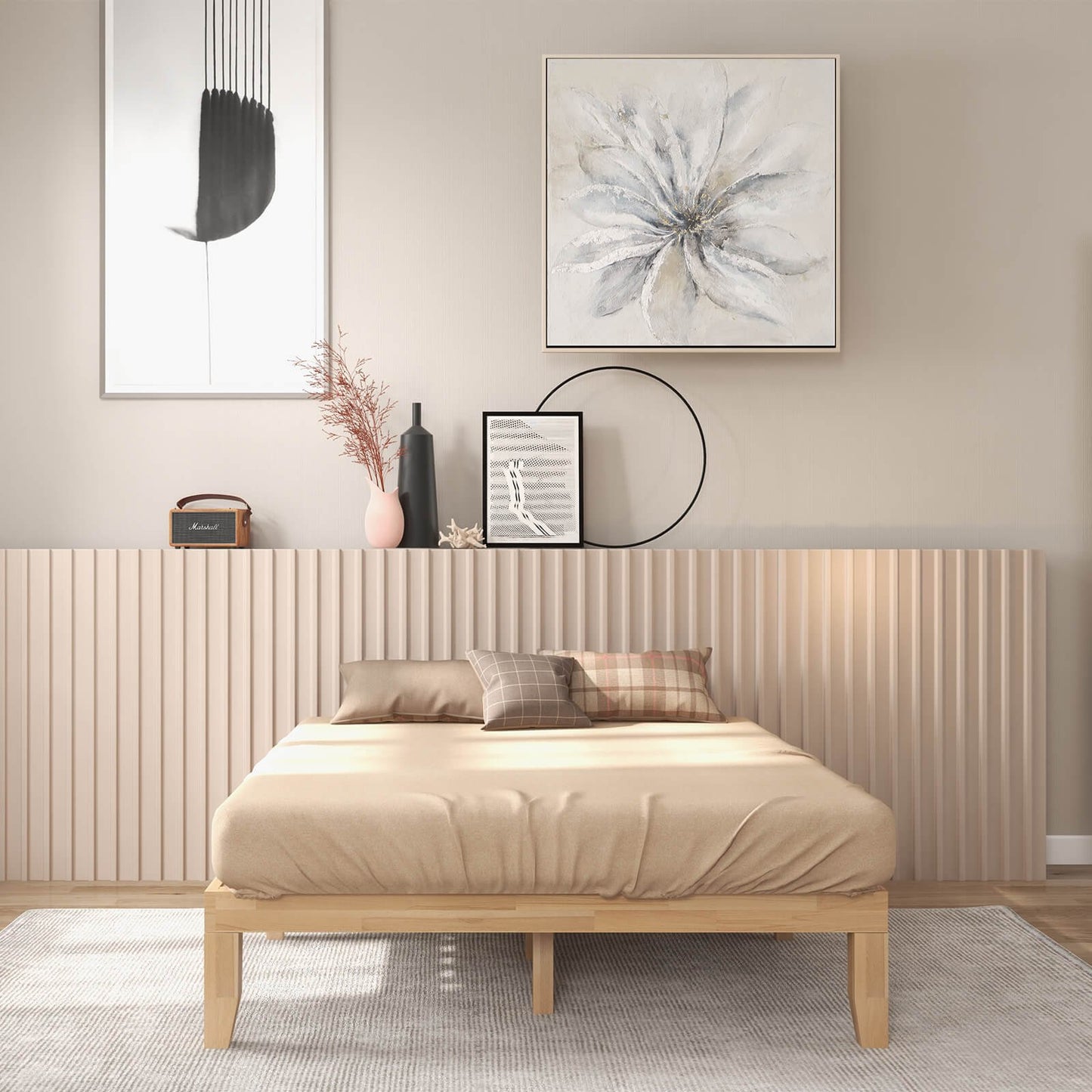 Queen Size 14 Inch Wooden Bed Mattress Frame-Brown