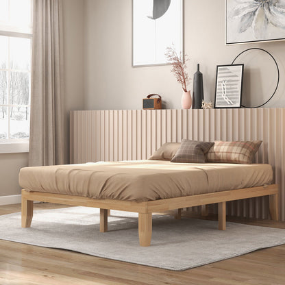 Queen Size 14 Inch Wooden Bed Mattress Frame-Brown