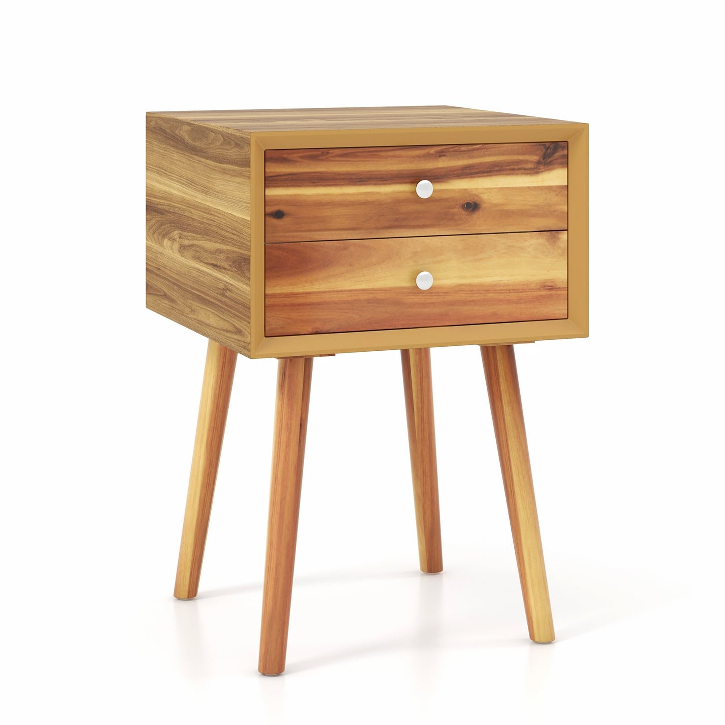 Mid-Century Wooden Multipurpose End Table with 2 Storage Drawers-Black
