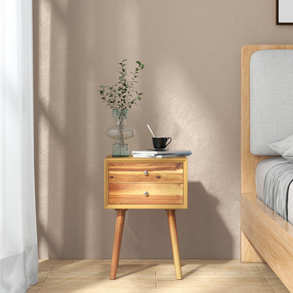 Mid-Century Wooden Multipurpose End Table with 2 Storage Drawers-Black