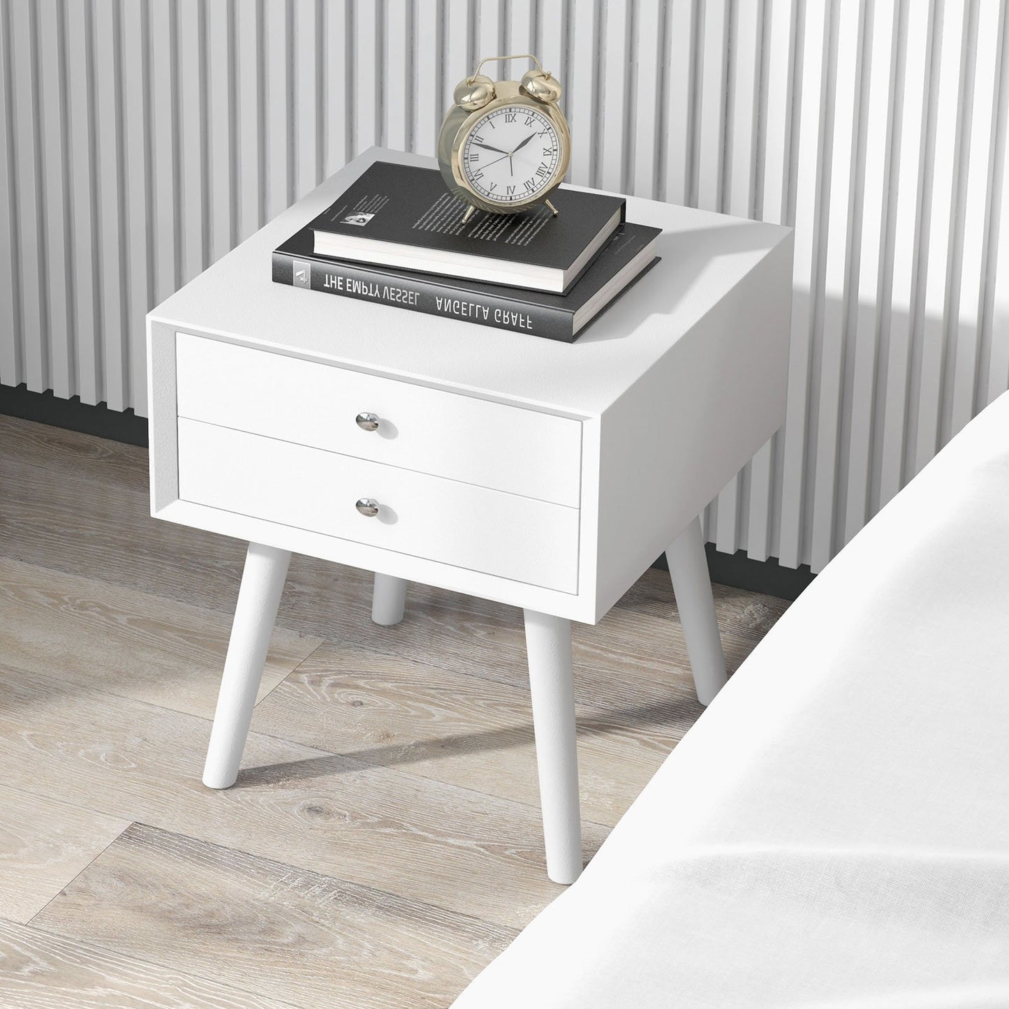 Mid-Century Wooden Multipurpose End Table with 2 Storage Drawers-Black