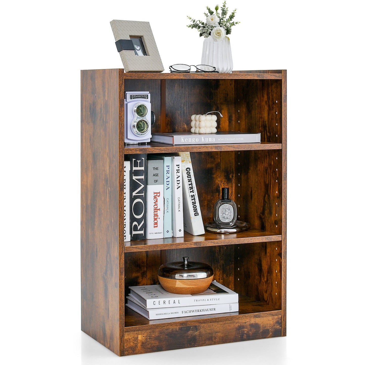 3-Tier Bookcase Open Display Rack Cabinet with Adjustable Shelves-Black