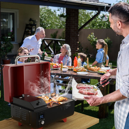 Outdoor Portable Tabletop Pellet Grill and Smoker with Digital Control System for BBQ-Black