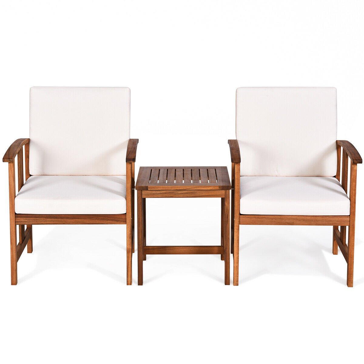3 Pcs Solid Wood Outdoor Patio Sofa Furniture Set-Gray