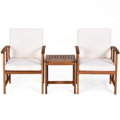 3 Pcs Solid Wood Outdoor Patio Sofa Furniture Set-Gray