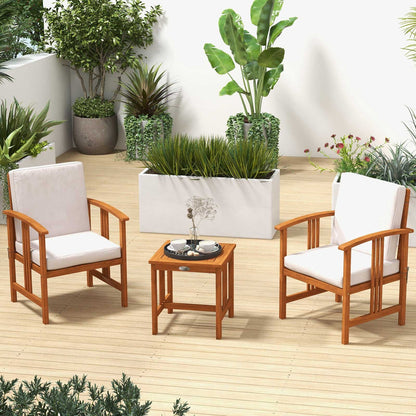 3 Pcs Solid Wood Outdoor Patio Sofa Furniture Set-Gray