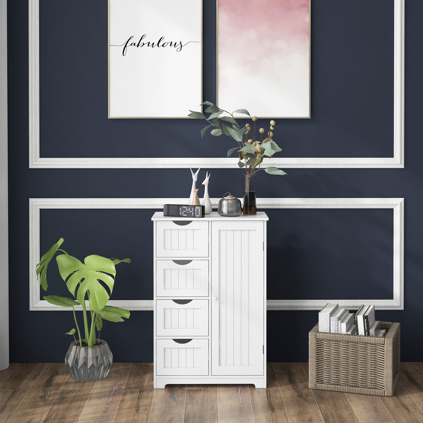 Standing Indoor Wooden Cabinet with 4 Drawers-Black
